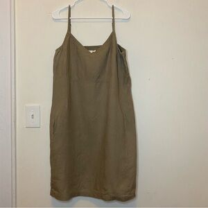 EILEEN FISHER Linen Cami Dress Mini Slip Sundress Brown/Tan Sz Large